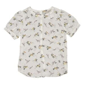 LOFT Ann Taylor Short Sleeve Blouse Button Back Floral Birds Small NWT